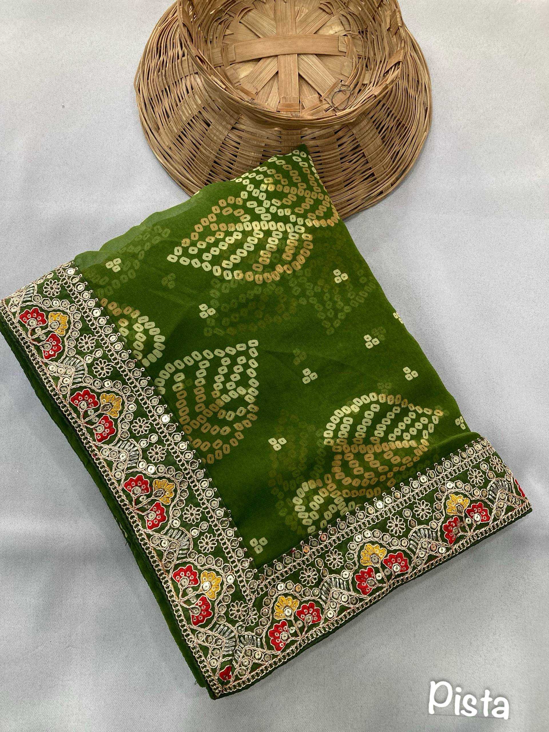 Ynf Georgette RIN188 Pan Patta Sarees Wholesale Party Wear Sarees Fancy Sarees Rajasthani Sarees Bandhani Sarees Manufacturer
