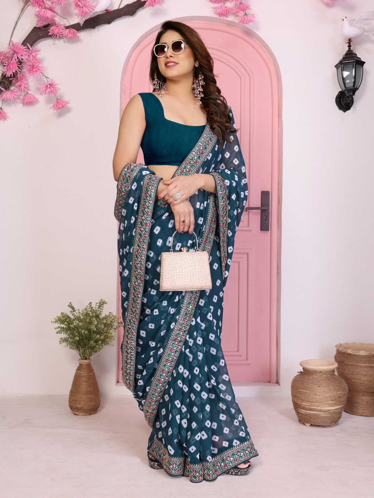 Ynf Georgette RIN188 Sakhi5 Sarees Wholesale Fancy Sarees Embroidered Sarees Bandhani Bandhej Sarees Rajasthani Sarees Manufacturer