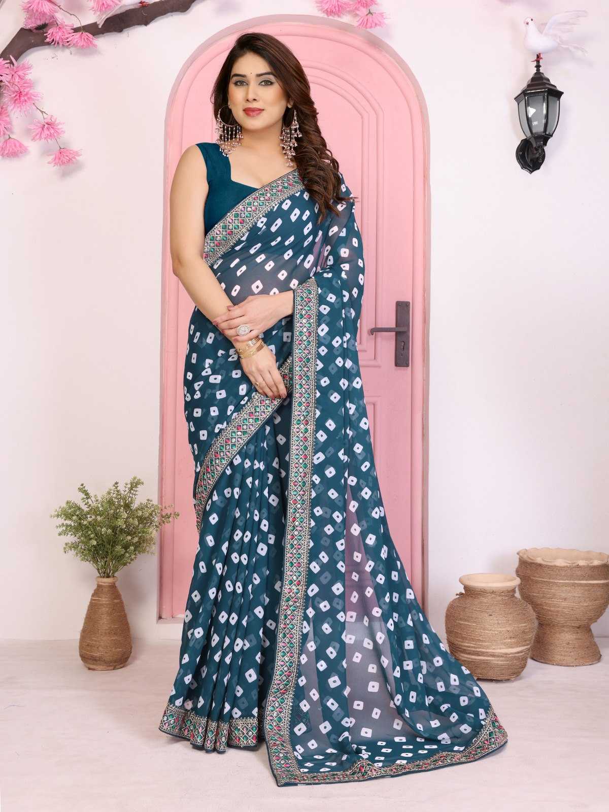 Ynf Georgette RIN188 Sakhi5 Sarees Wholesale Fancy Sarees Embroidered Sarees Bandhani Bandhej Sarees Rajasthani Sarees Manufacturer