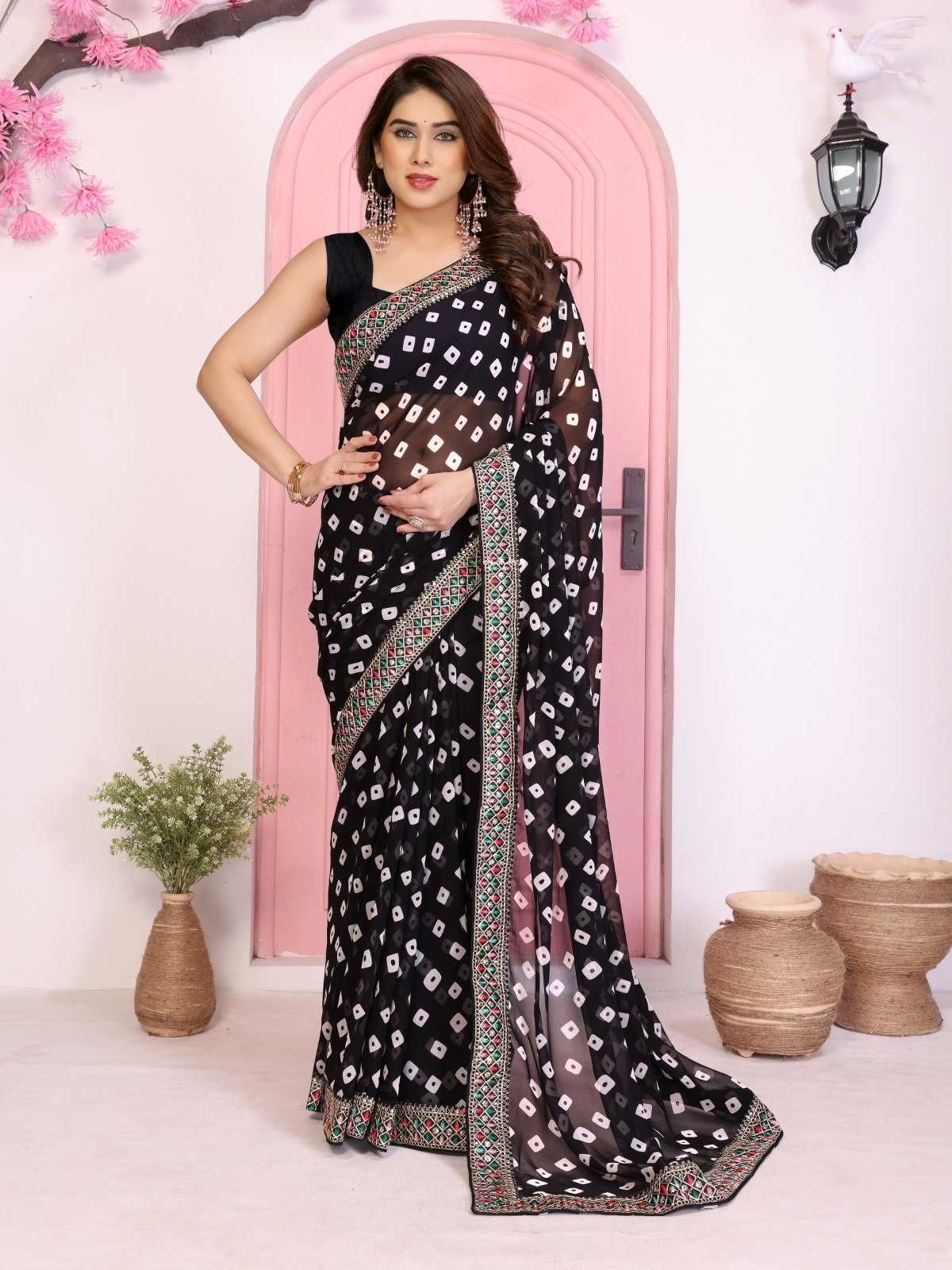 Ynf Georgette RIN188 Sakhi5 Sarees Wholesale Fancy Sarees Embroidered Sarees Bandhani Bandhej Sarees Rajasthani Sarees Manufacturer