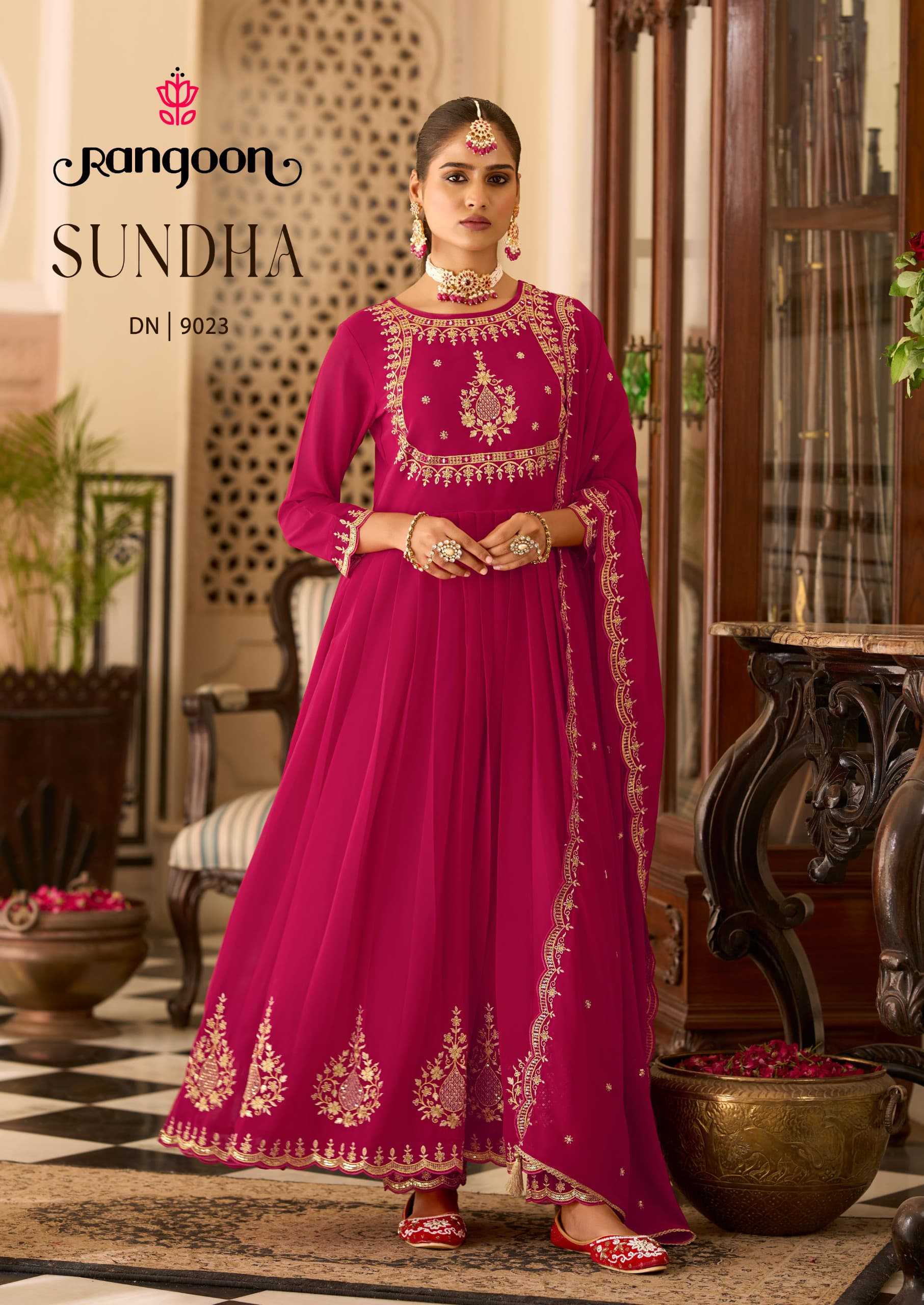 Ynf Georgette RIN190 Rangoon-SUNDHA Setwise Collections Wholesale Gowns Catalogs Manufacturer