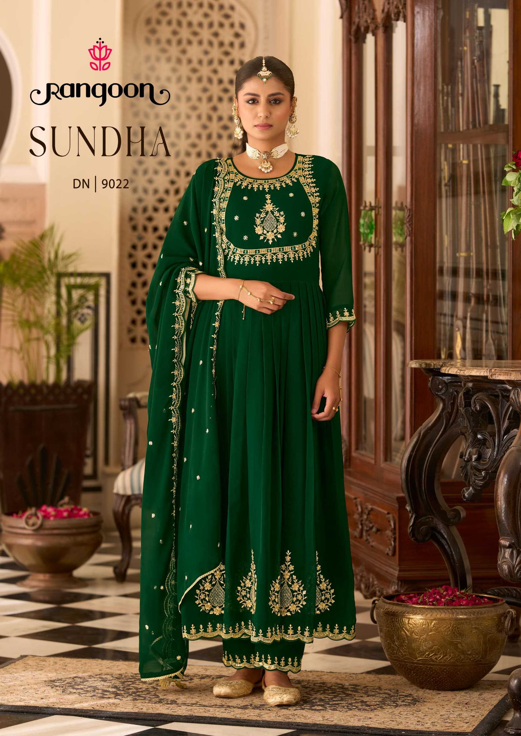 Ynf Georgette RIN190 Rangoon-SUNDHA Setwise Collections Wholesale Gowns Catalogs Manufacturer