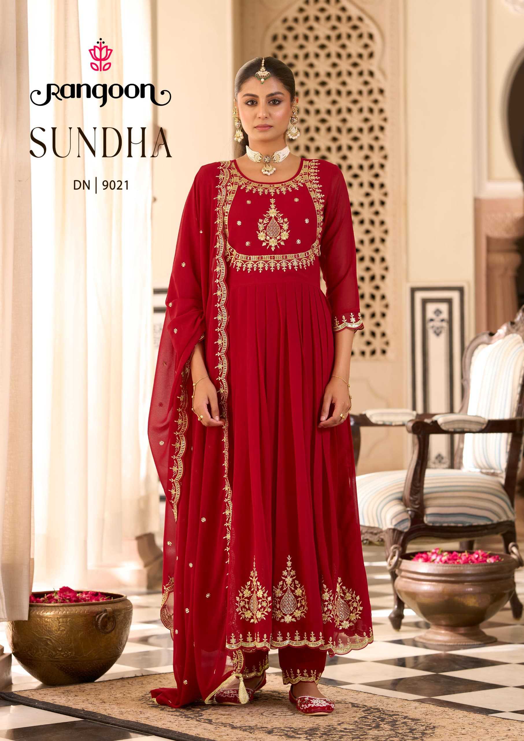 Ynf Georgette RIN190 Rangoon-SUNDHA Setwise Collections Wholesale Gowns Catalogs Manufacturer