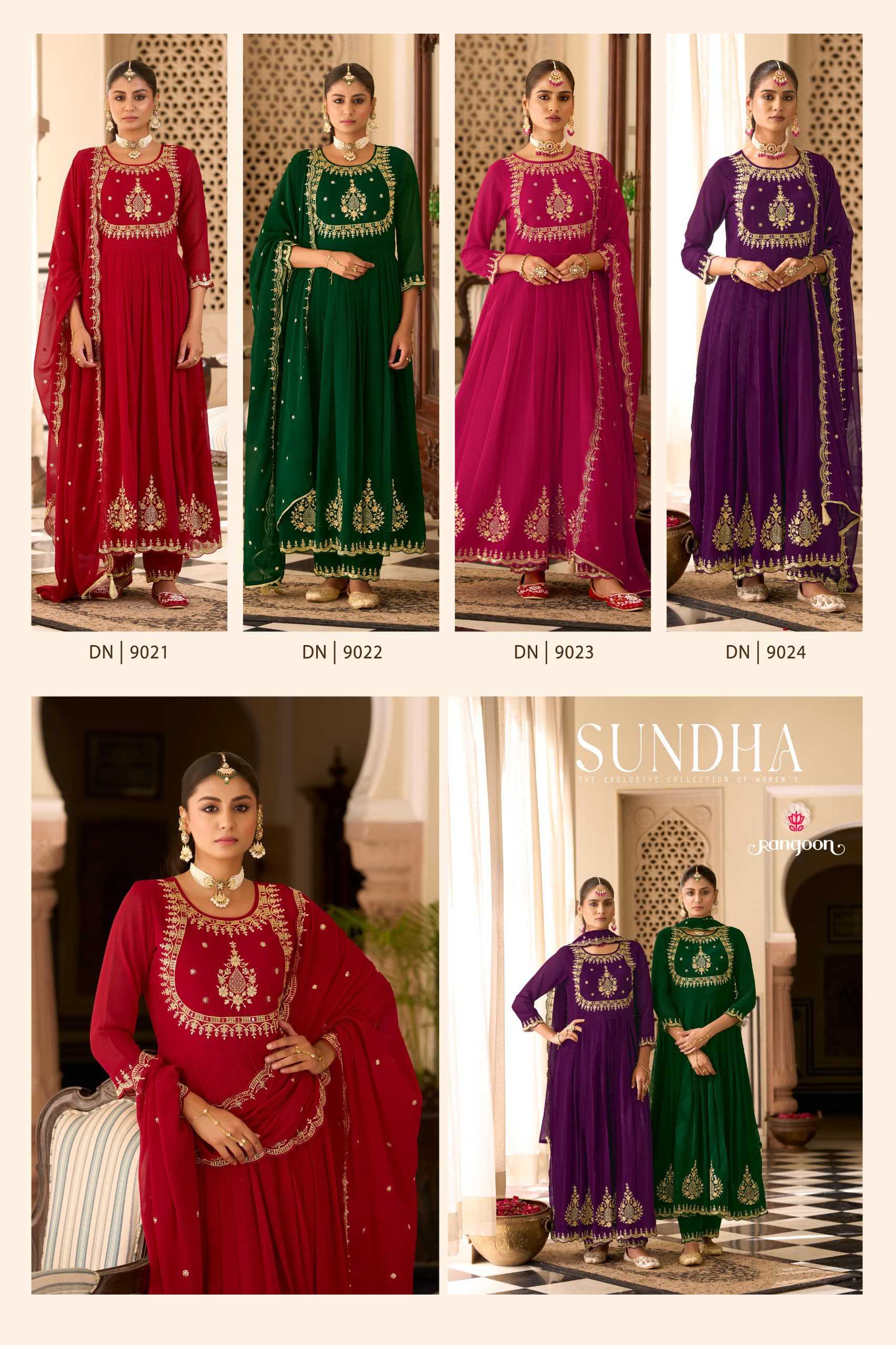 Ynf Georgette RIN190 Rangoon-SUNDHA Setwise Collections Wholesale Gowns Catalogs Manufacturer