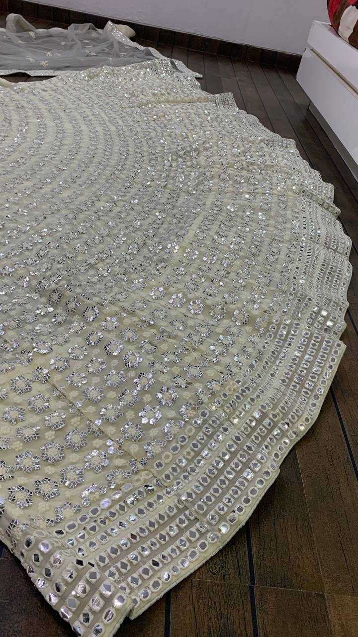 Ynf Georgette RIN213 H14 Lehengas Wholesale Mirror Work Lehenga White Lehenga Manufacturer