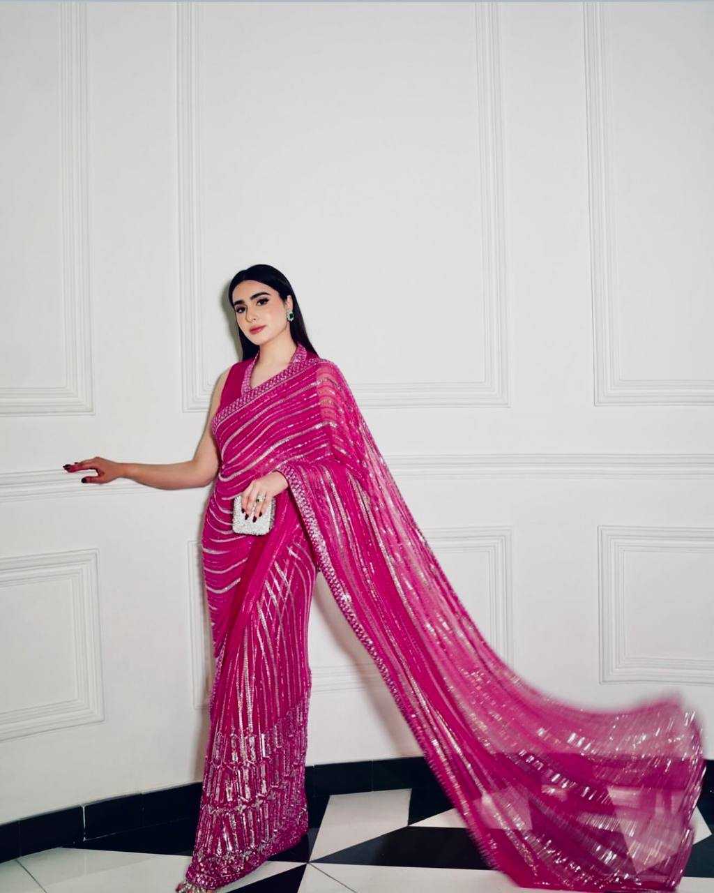 Ynf Georgette RIN213 L336 Sarees Wholesale Party Wear Sarees Fancy Sarees Sequence Sarees Manufacturer
