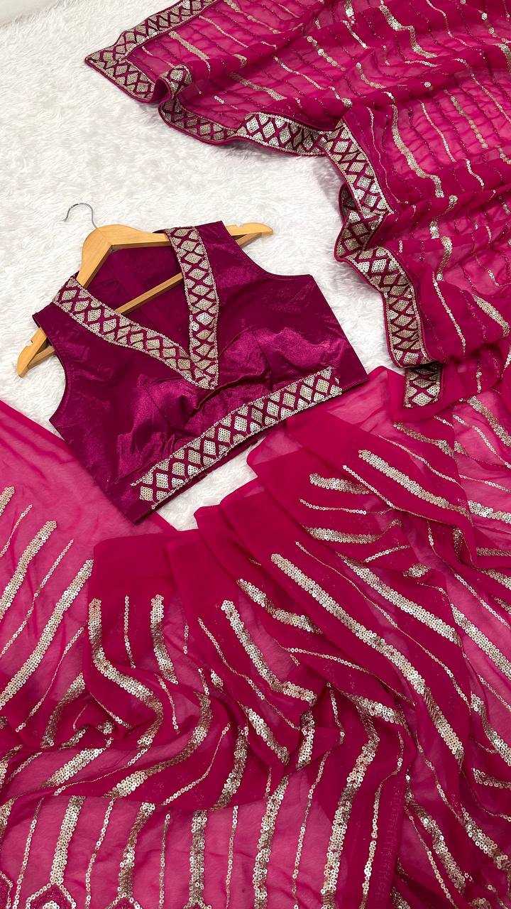 Ynf Georgette RIN213 L336 Sarees Wholesale Party Wear Sarees Fancy Sarees Sequence Sarees Manufacturer