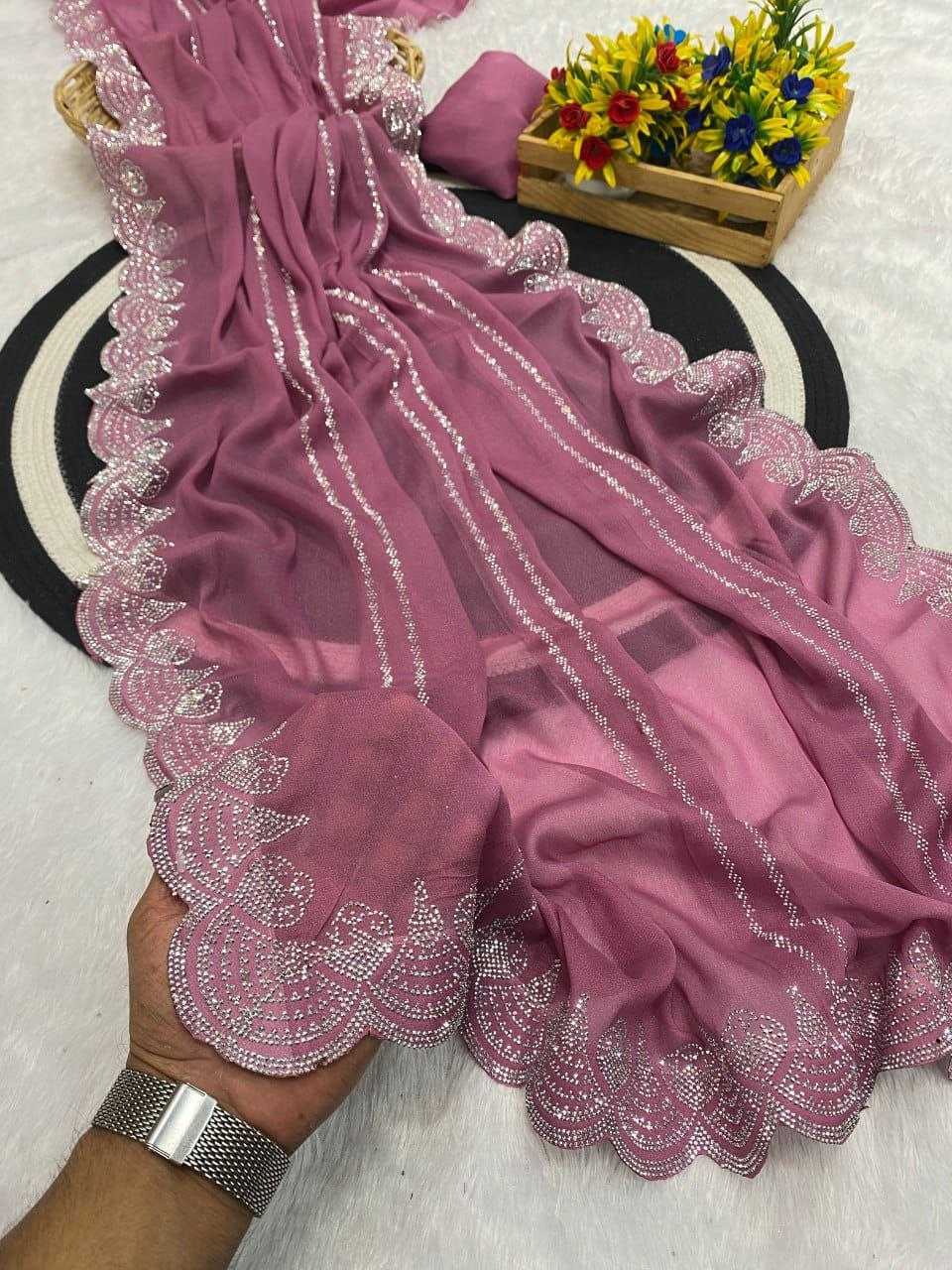 Ynf Georgette RIN216 Harshita Sarees Wholesale Party Wear Sarees Fancy Sarees Stone Work Saree Cutwork Saree Manufacturer