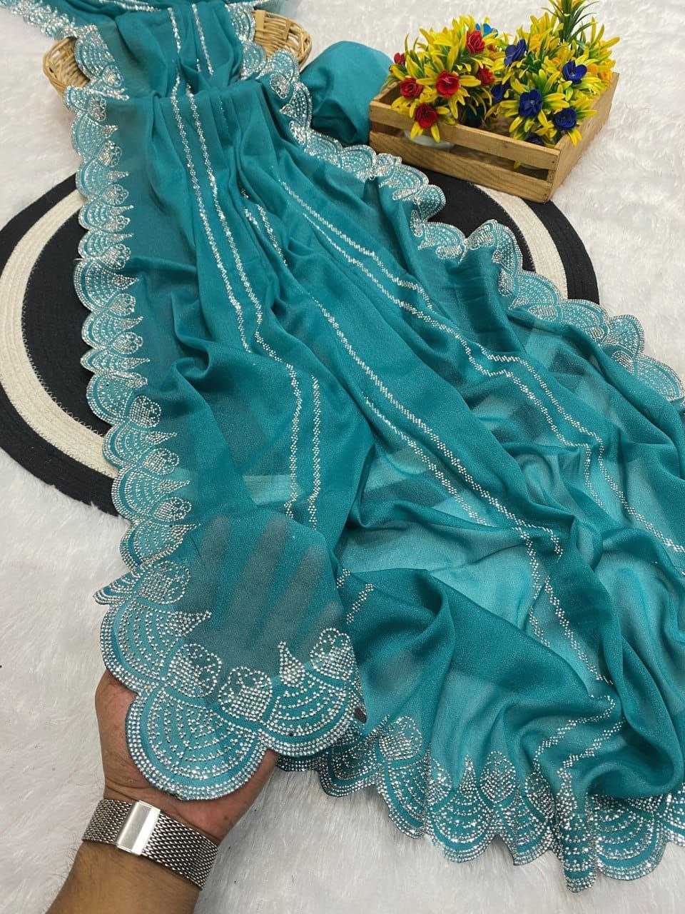 Ynf Georgette RIN216 Harshita Sarees Wholesale Party Wear Sarees Fancy Sarees Stone Work Saree Cutwork Saree Manufacturer