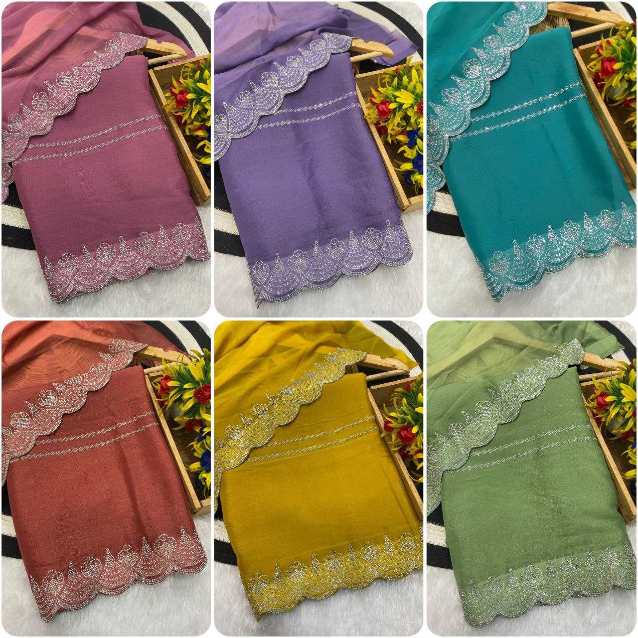 Ynf Georgette RIN216 Harshita Sarees Wholesale Party Wear Sarees Fancy Sarees Stone Work Saree Cutwork Saree Manufacturer