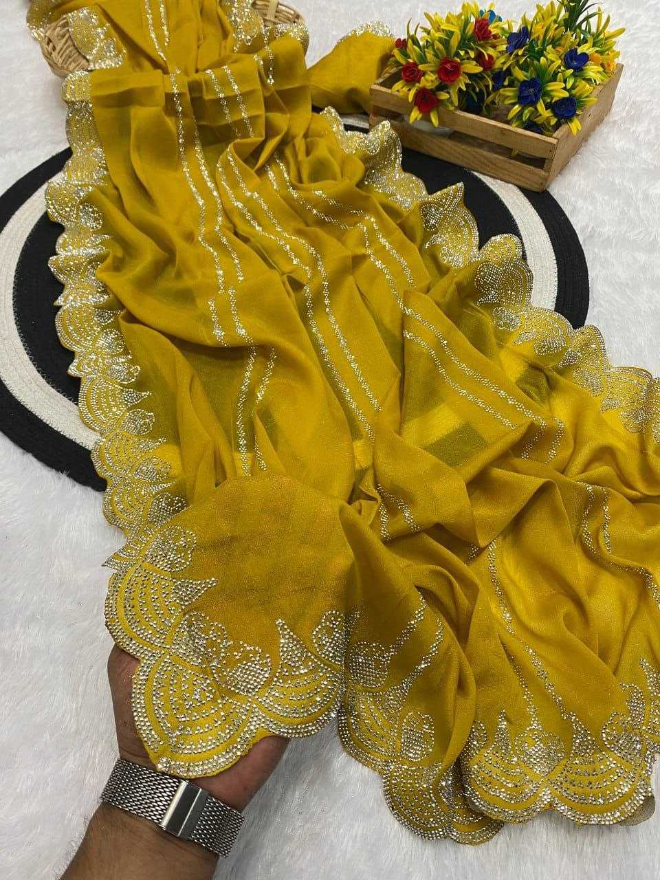 Ynf Georgette RIN216 Harshita Sarees Wholesale Party Wear Sarees Fancy Sarees Stone Work Saree Cutwork Saree Manufacturer