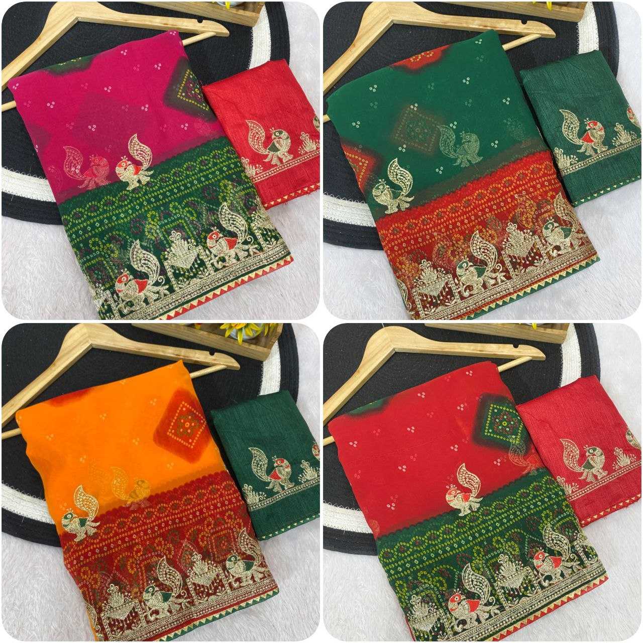 Ynf Georgette RIN216 manshvi Sarees Wholesale Fancy Sarees Embroidered Sarees Bandhani Bandhej Sarees Manufacturer