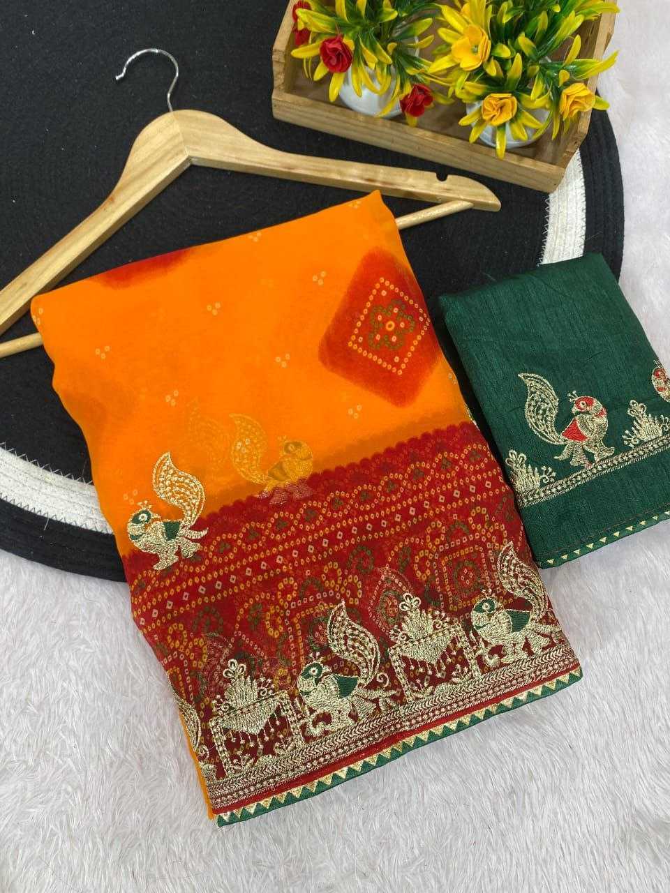 Ynf Georgette RIN216 manshvi Sarees Wholesale Fancy Sarees Embroidered Sarees Bandhani Bandhej Sarees Manufacturer