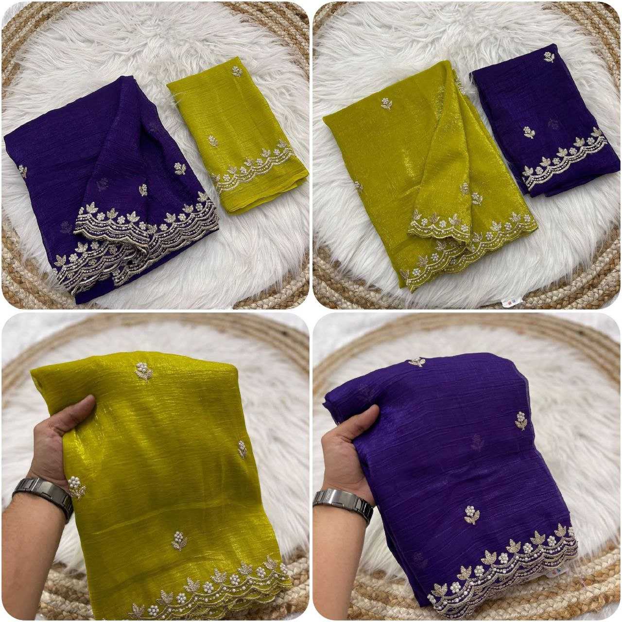 Ynf Georgette RIN216 Parvati crunchy Sarees Wholesale Georgette Sarees Embroidered Sarees Cutwork Saree Manufacturer
