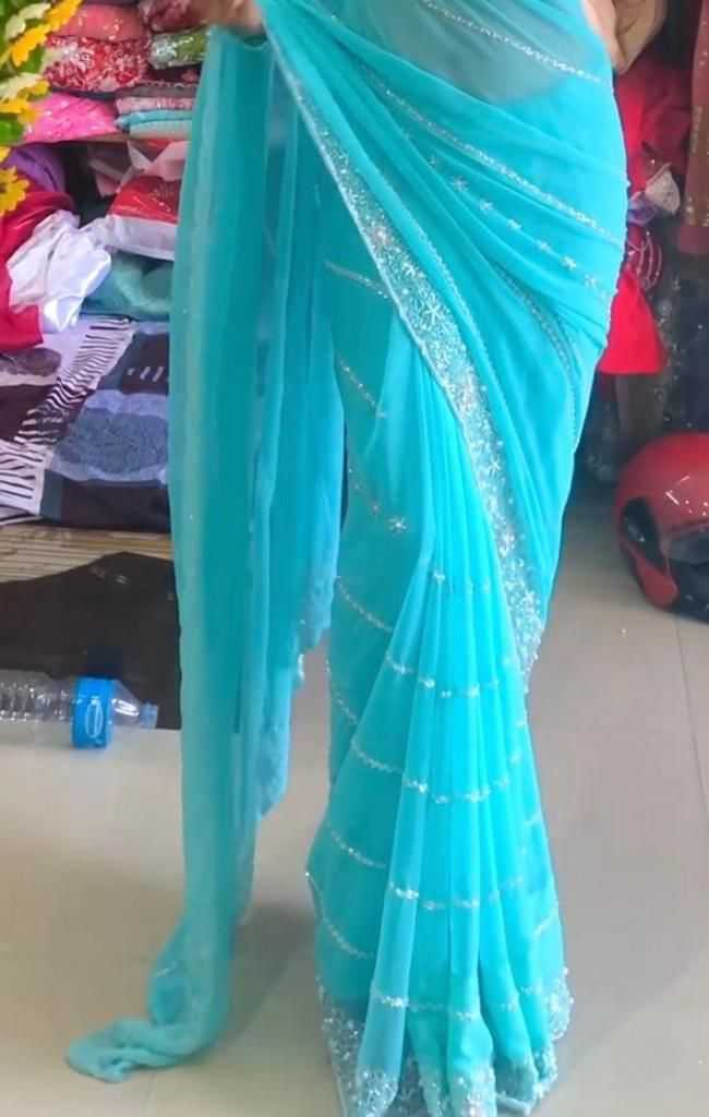 Ynf Georgette RIN222 Sabina Sarees Wholesale Georgette Sarees Embroidered Sarees Cutwork Saree Manufacturer