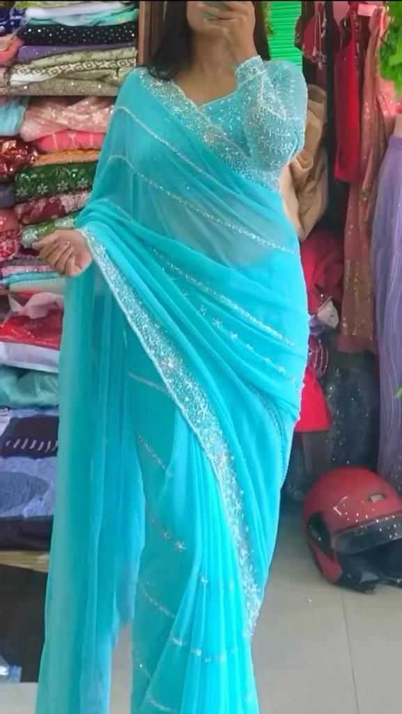 Ynf Georgette RIN222 Sabina Sarees Wholesale Georgette Sarees Embroidered Sarees Cutwork Saree Manufacturer