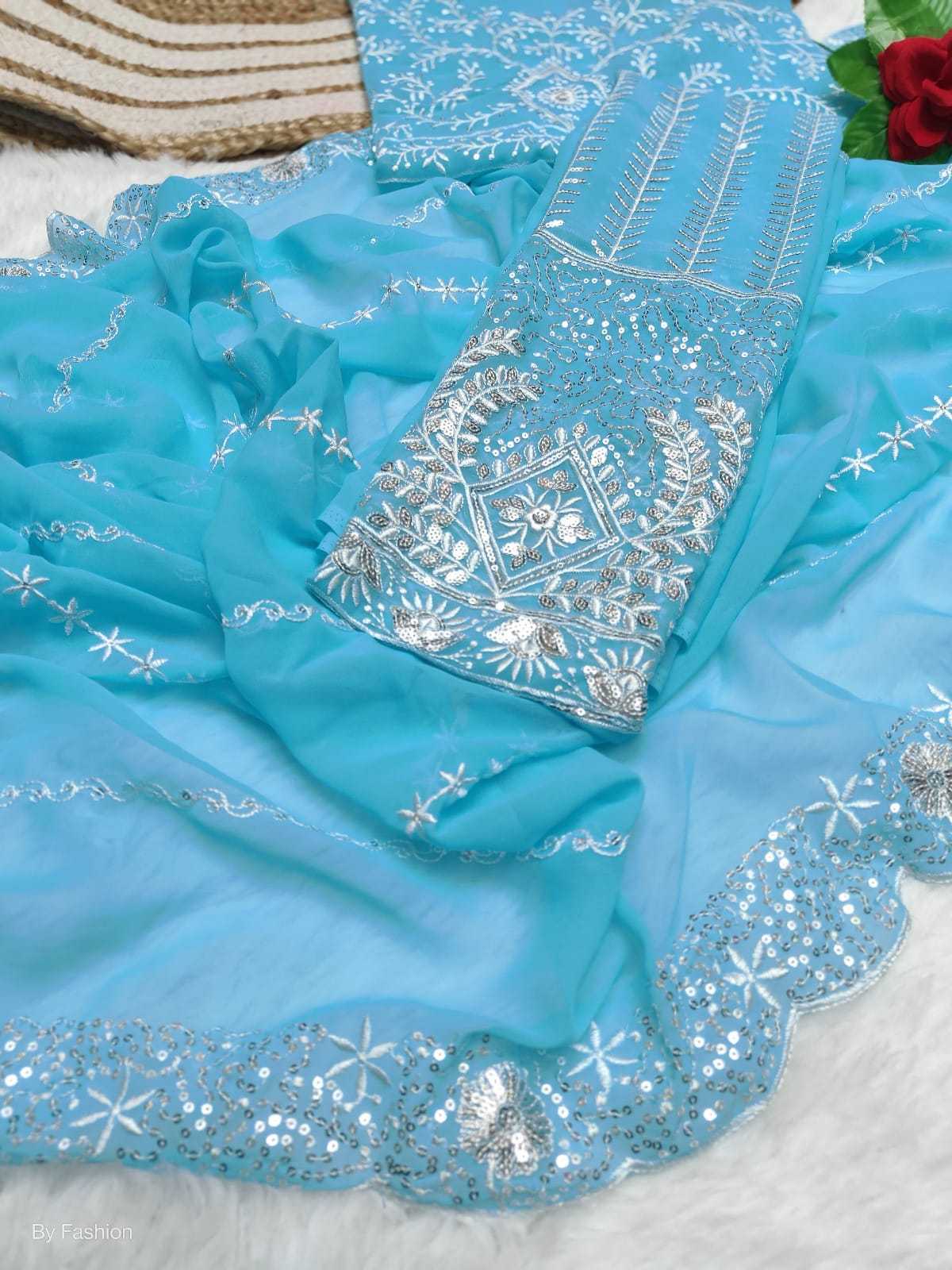 Ynf Georgette RIN222 Sabina Sarees Wholesale Georgette Sarees Embroidered Sarees Cutwork Saree Manufacturer