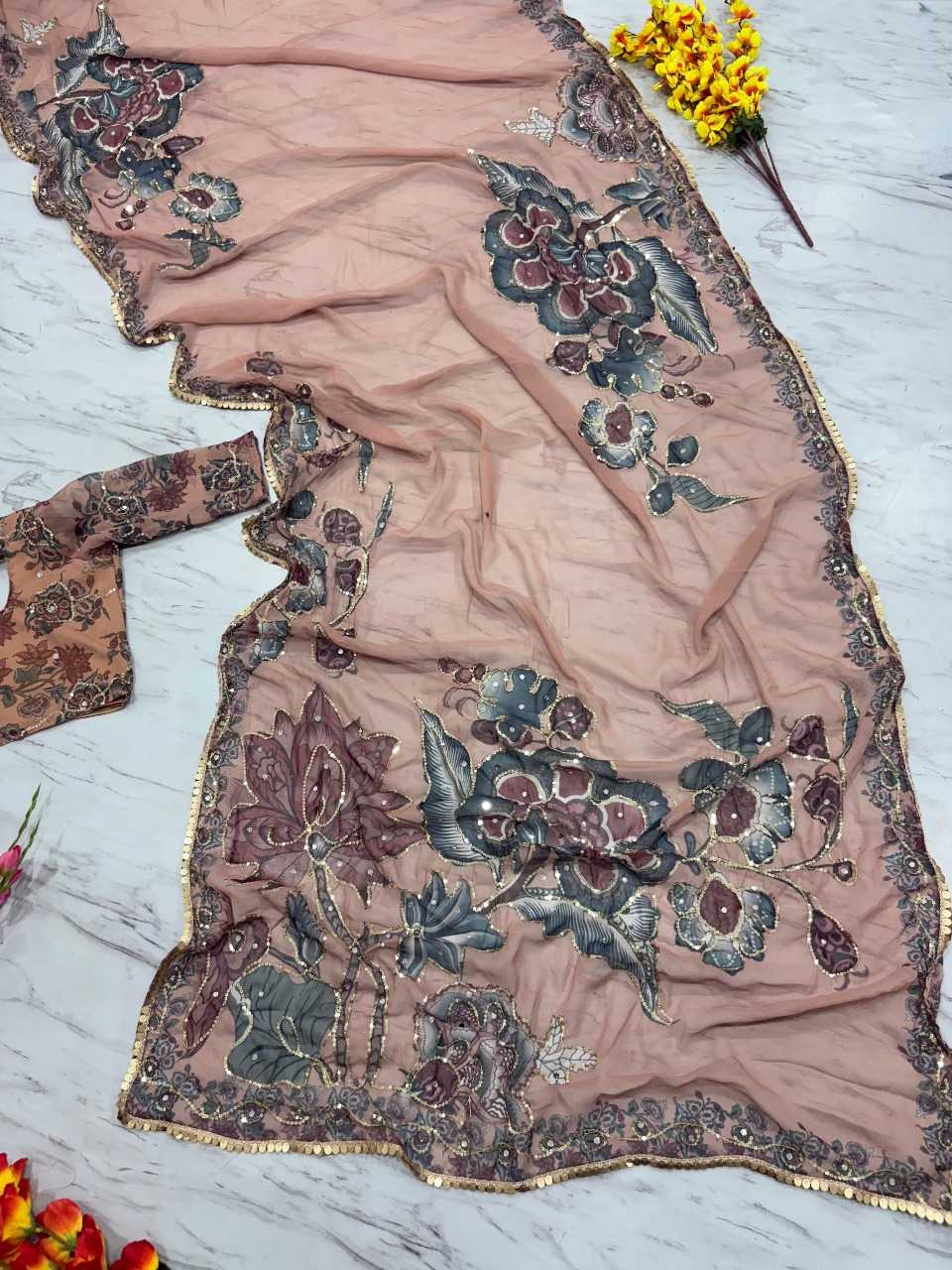 Ynf Georgette RIN222 Sonia Sarees Wholesale Printed Sarees Georgette Sarees Hand Work Sarees Manufacturer