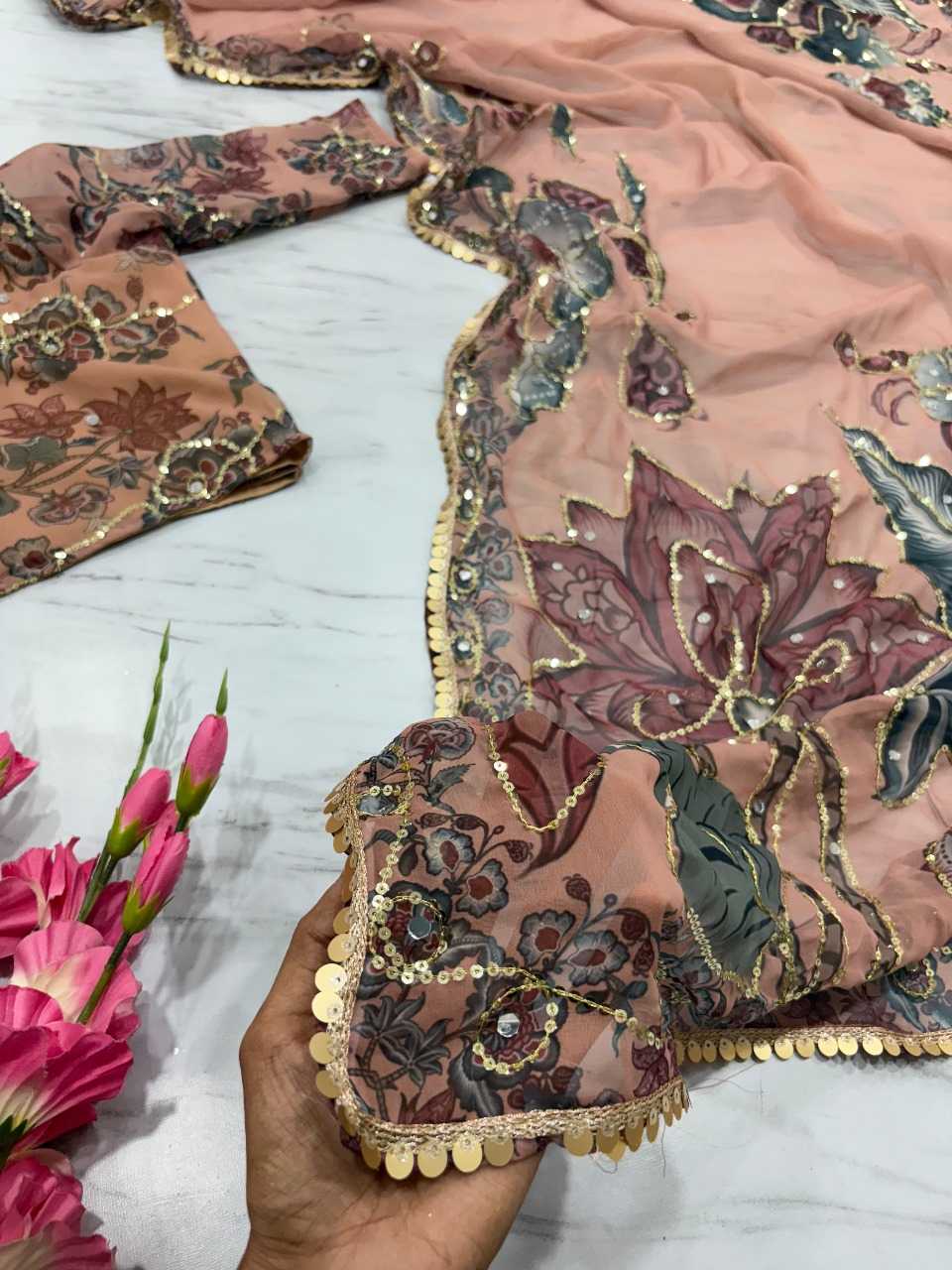 Ynf Georgette RIN222 Sonia Sarees Wholesale Printed Sarees Georgette Sarees Hand Work Sarees Manufacturer