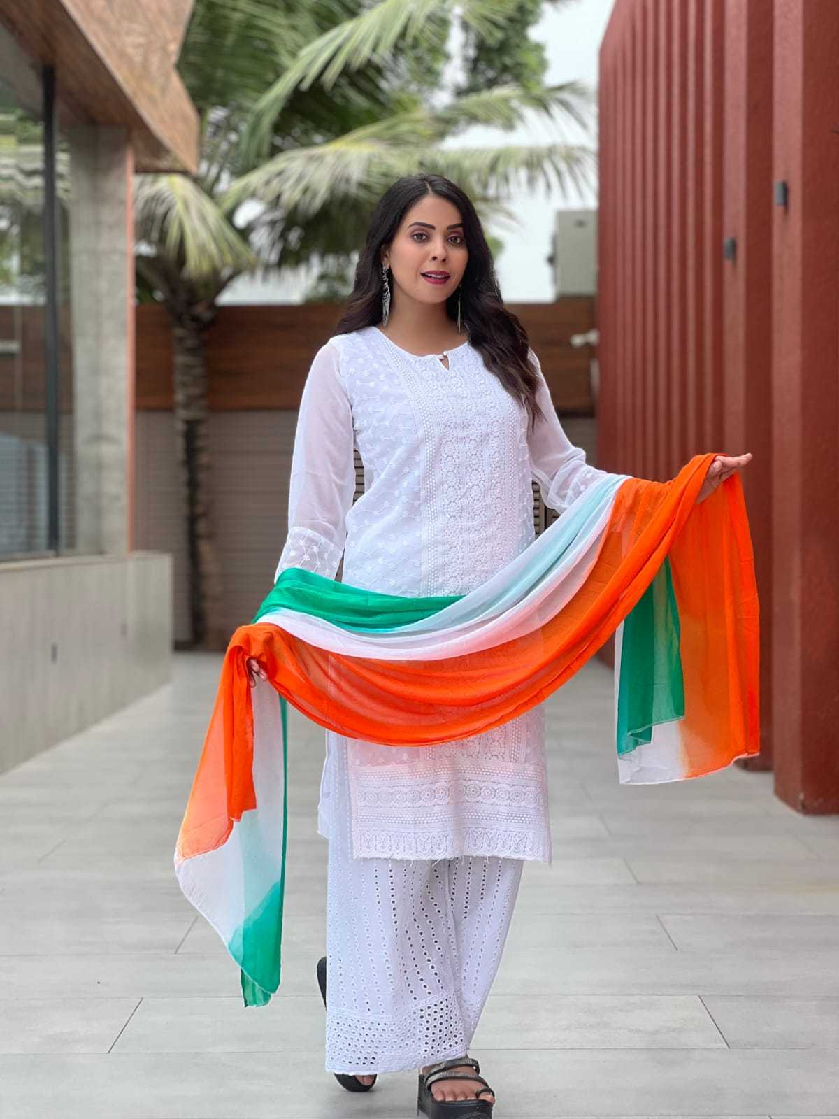 Ynf Georgette RIN222 TIRANGA Kurti Festive Collections Wholesale Kurti With Palazzo Republic Day Collections Independence Day Collections Manufacturer