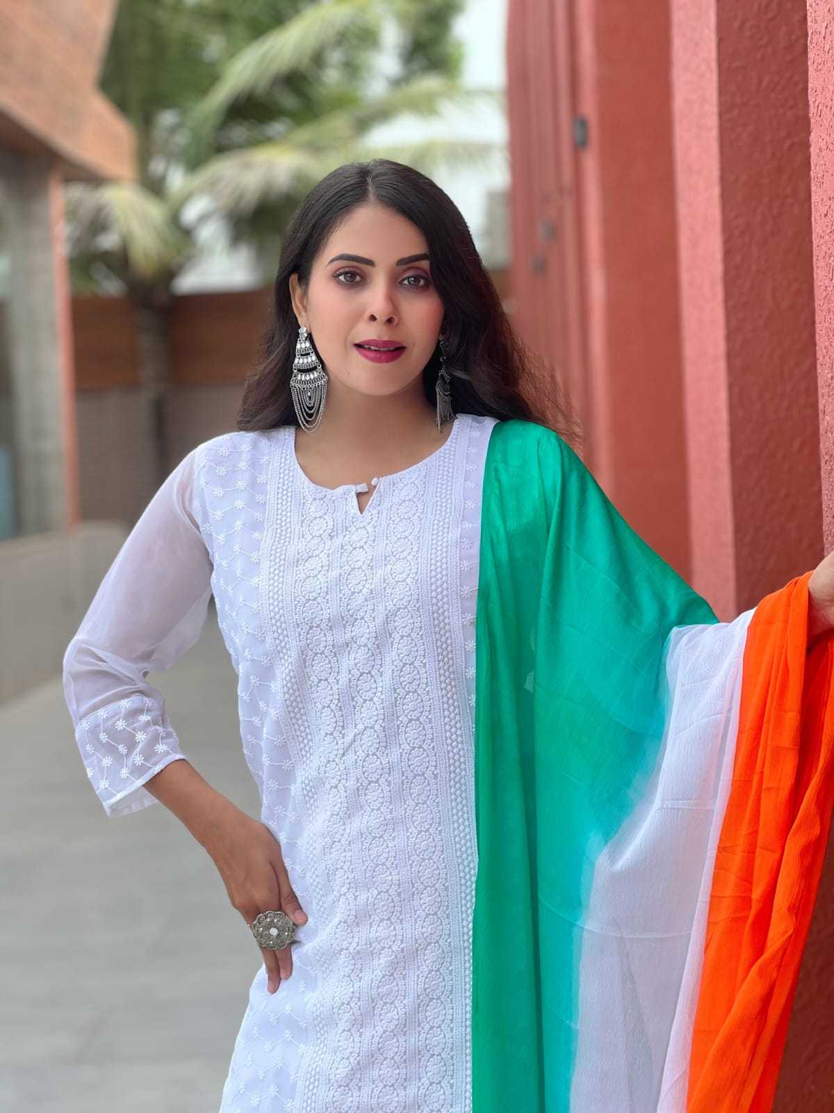 Ynf Georgette RIN222 TIRANGA Kurti Festive Collections Wholesale Kurti With Palazzo Republic Day Collections Independence Day Collections Manufacturer