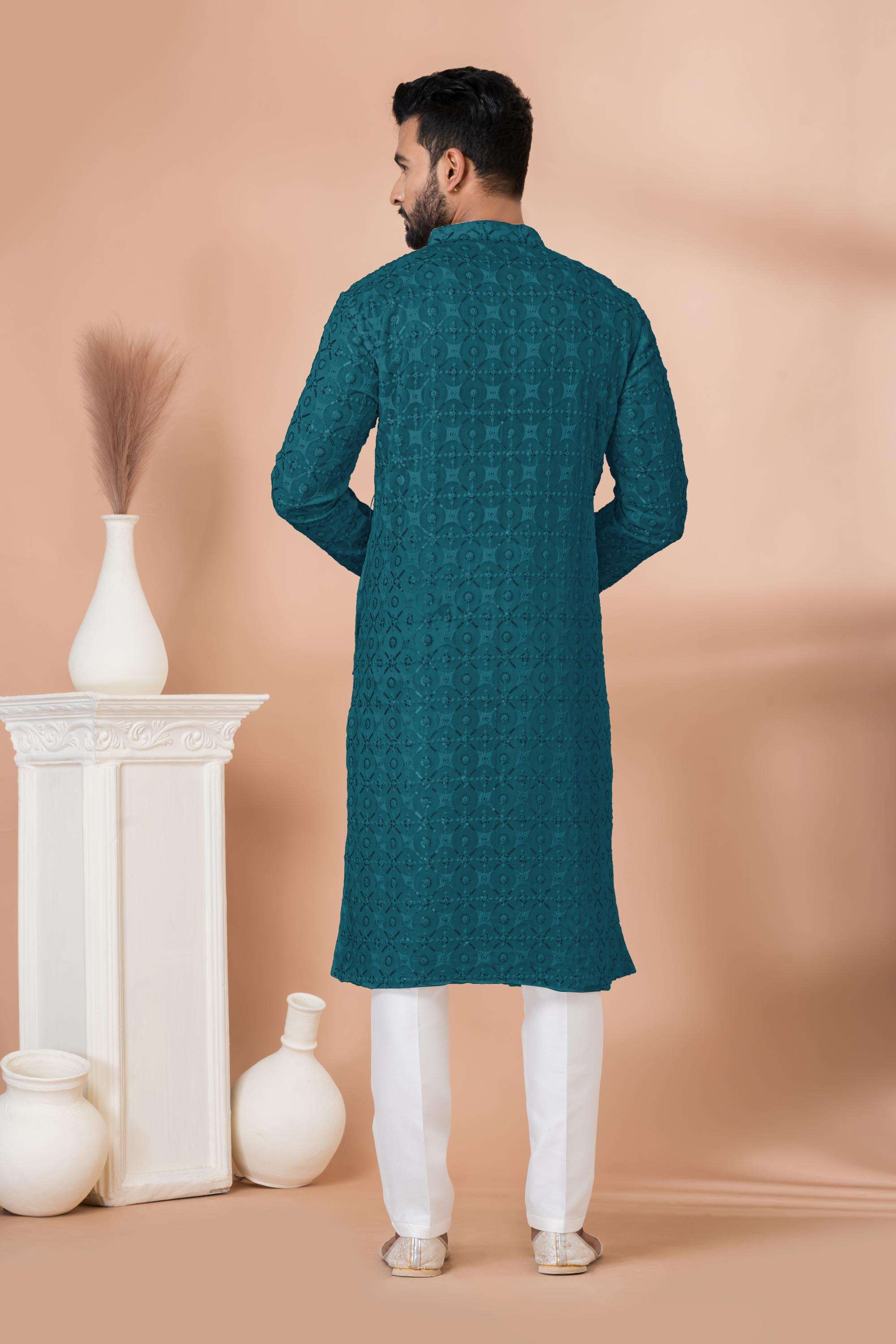 Ynf Georgette RIN223 3309B Mens Wear Wedding Collections Wholesale Men Wedding kurta Embroidered Kurta Pajama Haldi Outfits Manufacturer