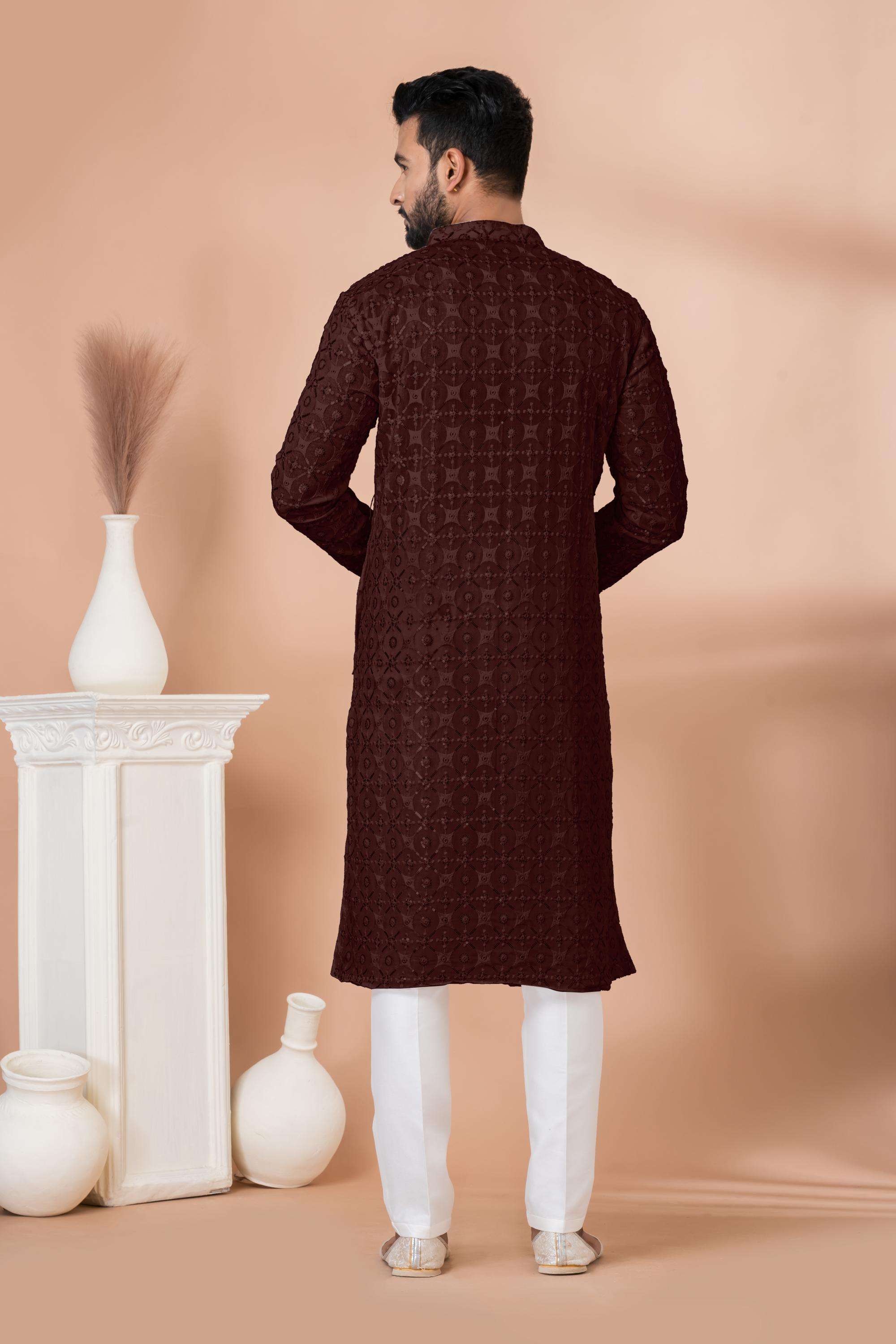 Ynf Georgette RIN223 3309B Mens Wear Wedding Collections Wholesale Men Wedding kurta Embroidered Kurta Pajama Haldi Outfits Manufacturer