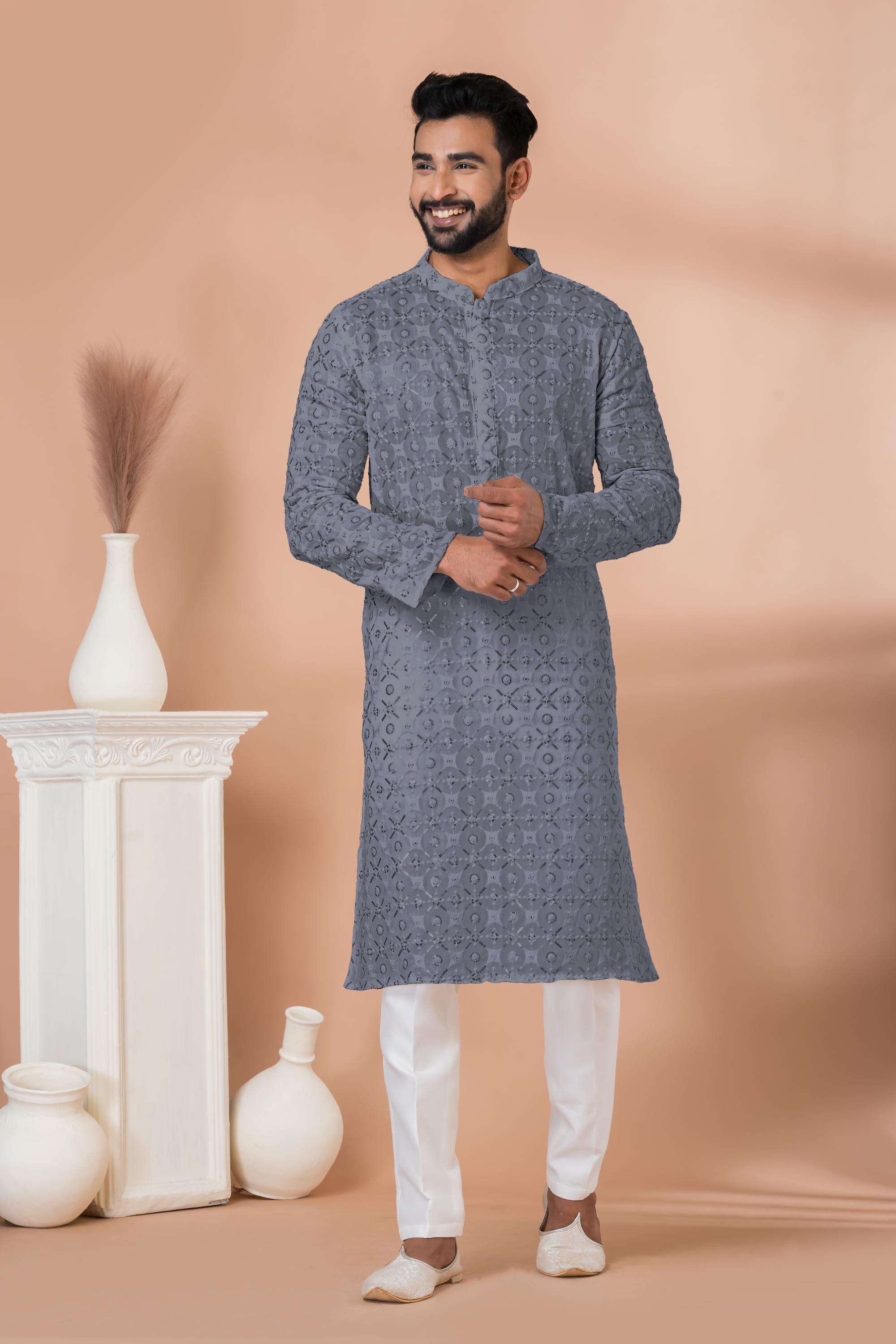 Ynf Georgette RIN223 3309B Mens Wear Wedding Collections Wholesale Men Wedding kurta Embroidered Kurta Pajama Haldi Outfits Manufacturer