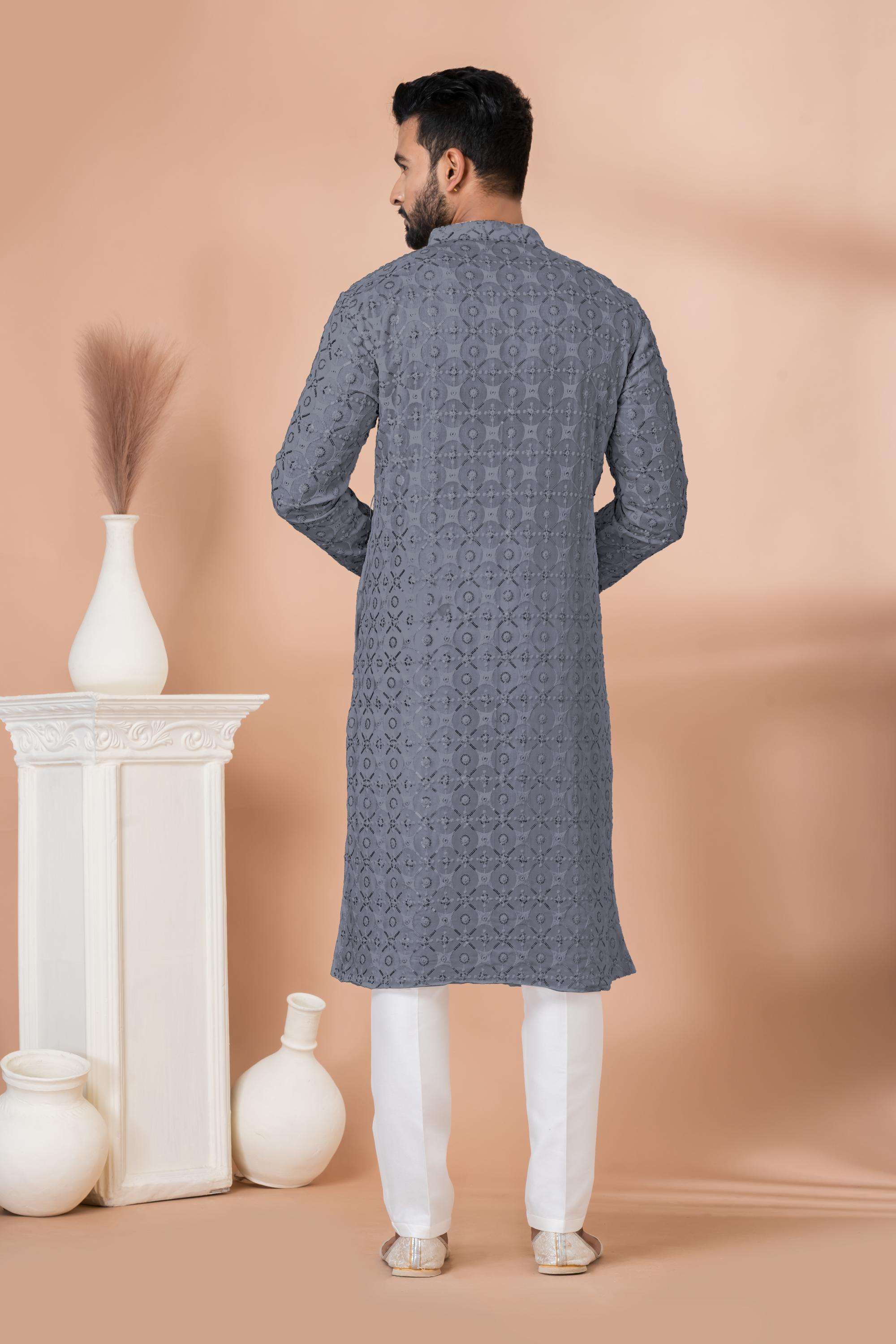 Ynf Georgette RIN223 3309B Mens Wear Wedding Collections Wholesale Men Wedding kurta Embroidered Kurta Pajama Haldi Outfits Manufacturer
