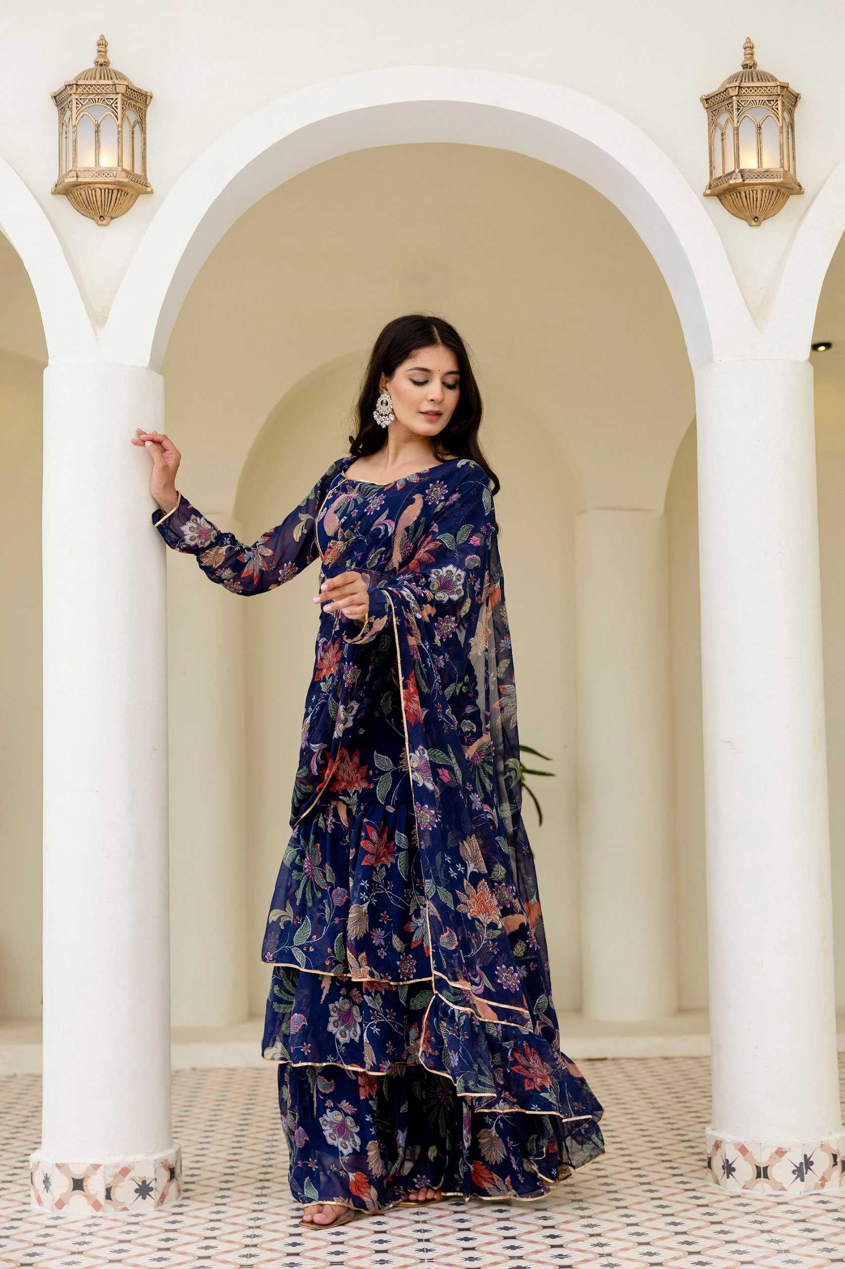 Ynf Georgette RIN228 247 Sarees Wedding Collections Festive Collections Wholesale Ready To Wear Sarees Georgette Sarees Ruffle Sarees Manufacturer