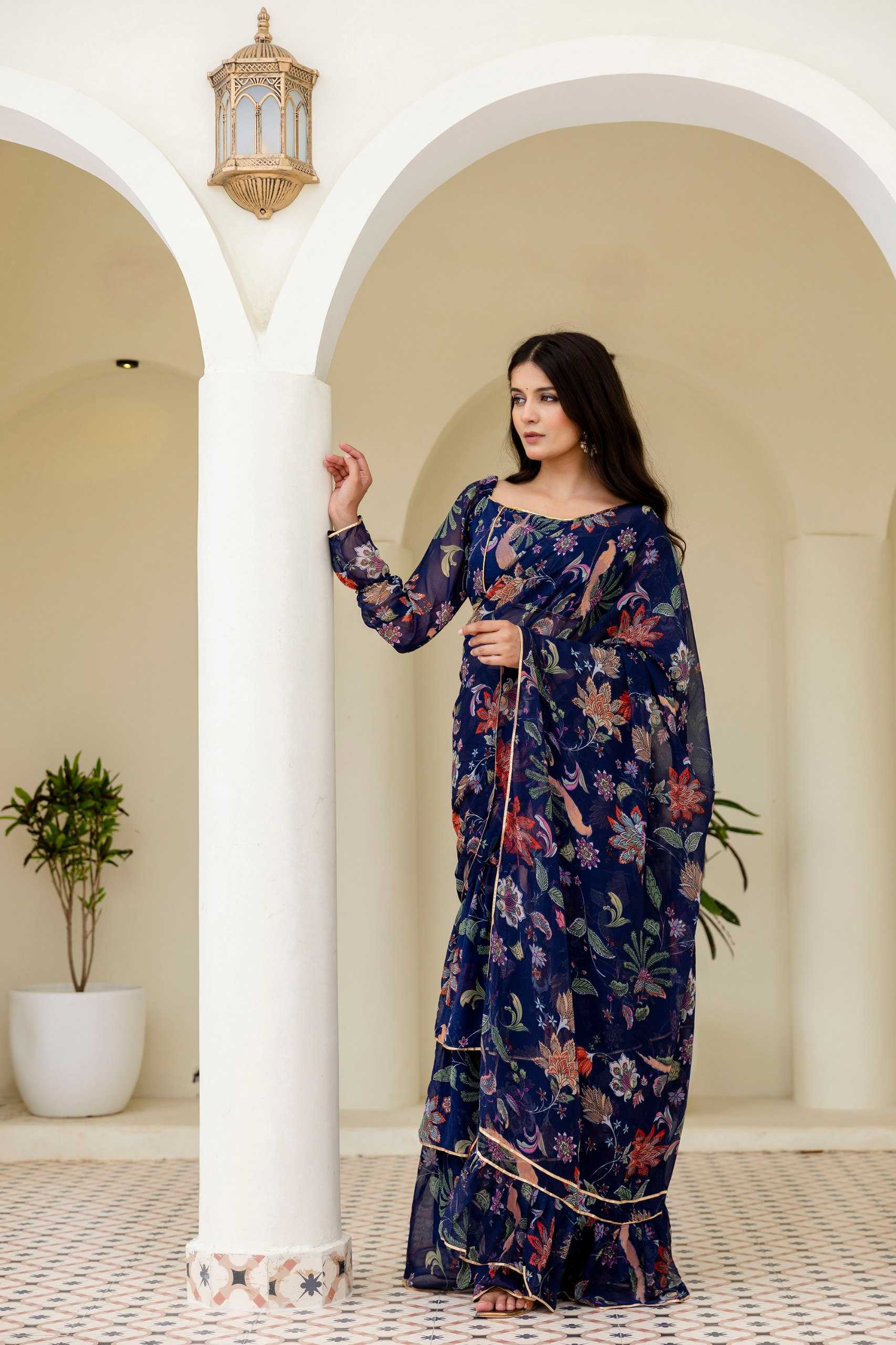 Ynf Georgette RIN228 247 Sarees Wedding Collections Festive Collections Wholesale Ready To Wear Sarees Georgette Sarees Ruffle Sarees Manufacturer