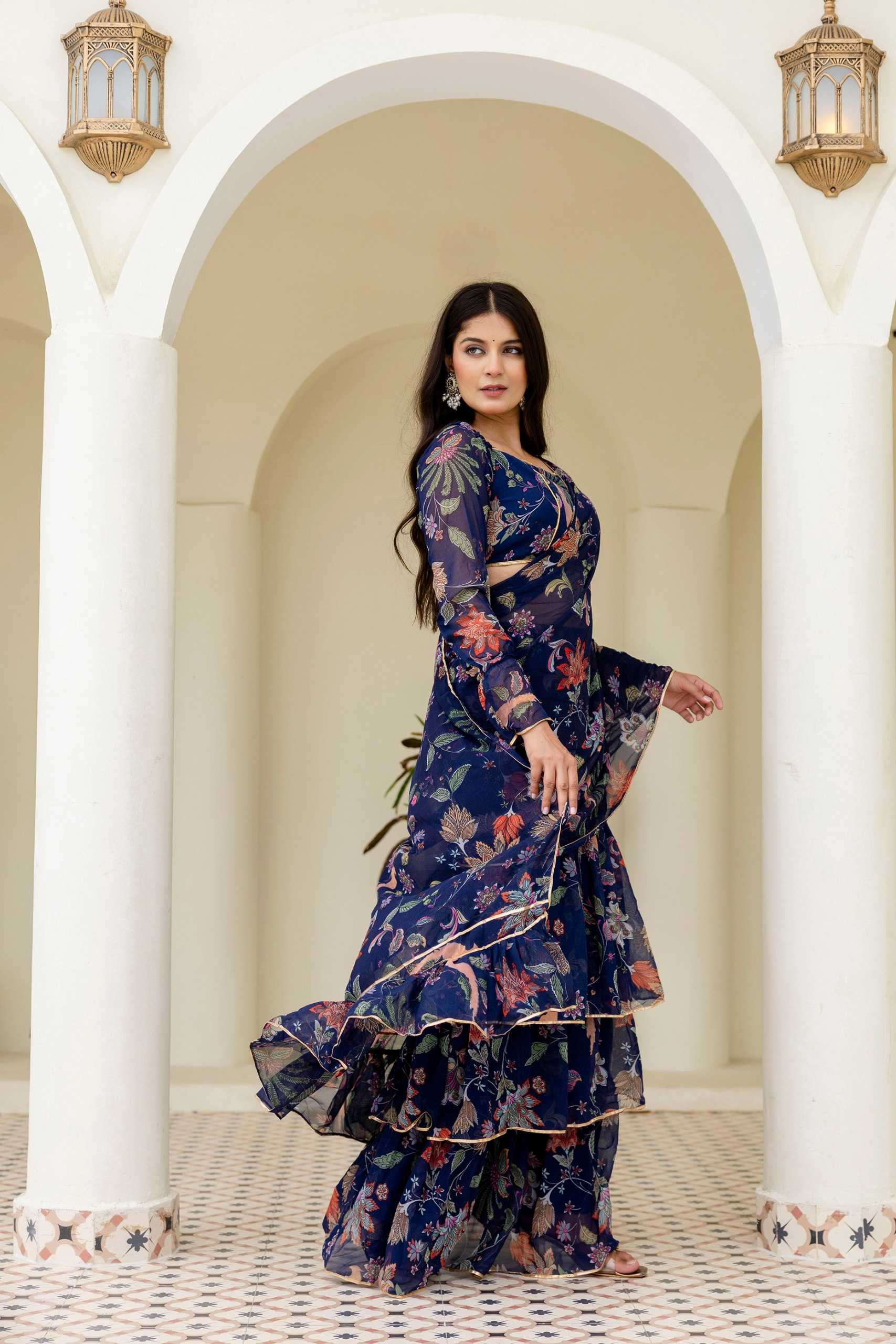 Ynf Georgette RIN228 247 Sarees Wedding Collections Festive Collections Wholesale Ready To Wear Sarees Georgette Sarees Ruffle Sarees Manufacturer