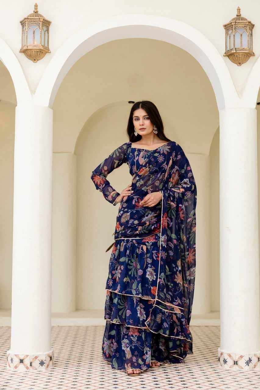 Ynf Georgette RIN228 247 Sarees Wedding Collections Festive Collections Wholesale Ready To Wear Sarees Georgette Sarees Ruffle Sarees Manufacturer