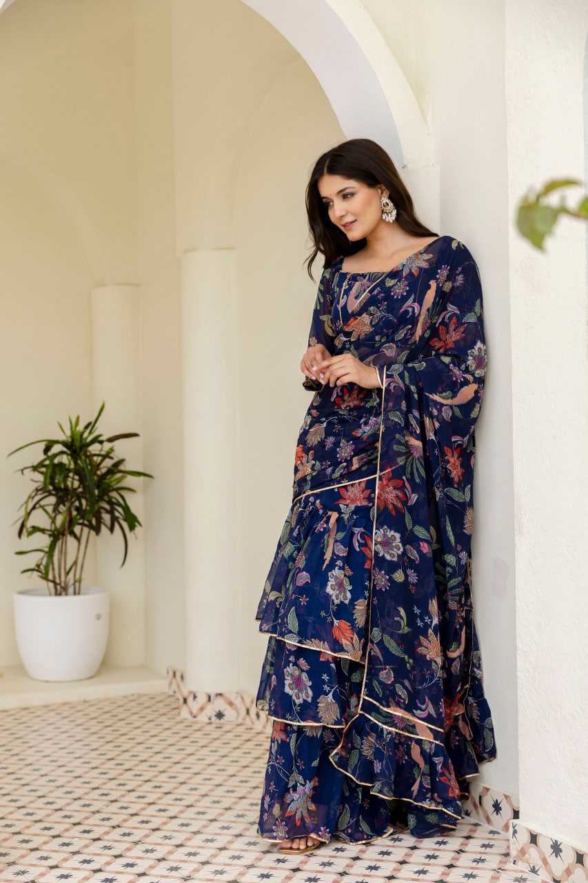 Ynf Georgette RIN228 247 Sarees Wedding Collections Festive Collections Wholesale Ready To Wear Sarees Georgette Sarees Ruffle Sarees Manufacturer