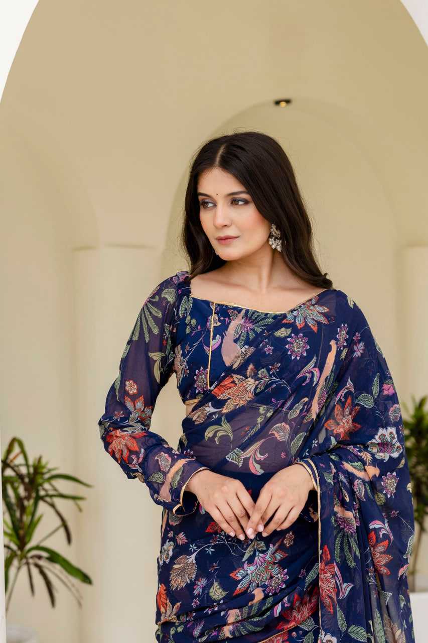 Ynf Georgette RIN228 247 Sarees Wedding Collections Festive Collections Wholesale Ready To Wear Sarees Georgette Sarees Ruffle Sarees Manufacturer