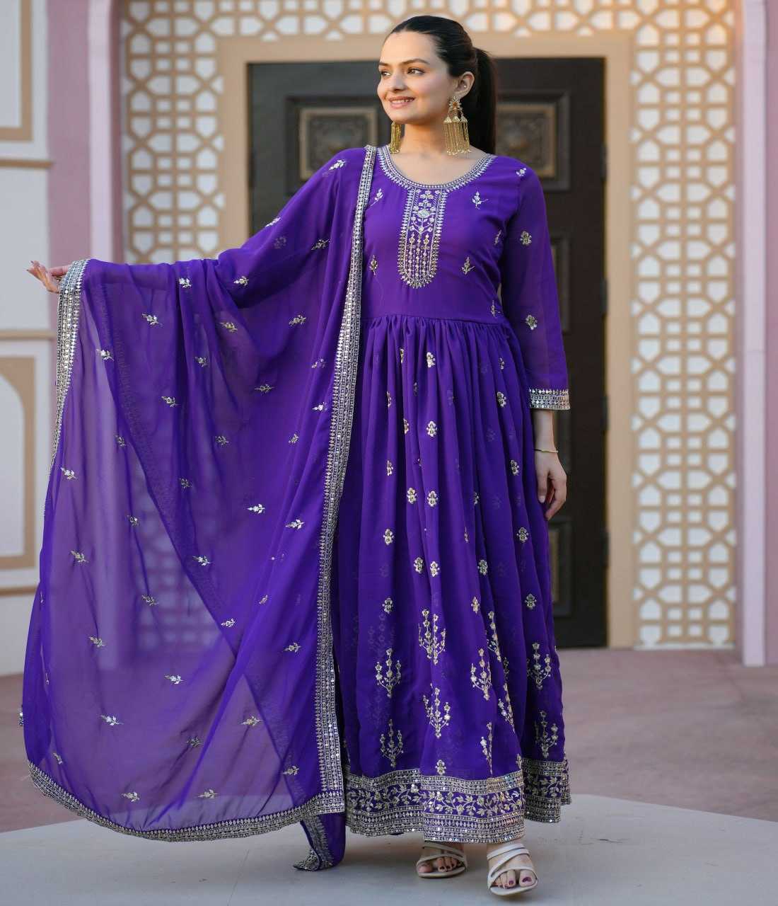 Ynf Georgette RIN232 33 Gowns Wholesale Embroidery Gowns Long Gowns Georgette Gown Manufacturer