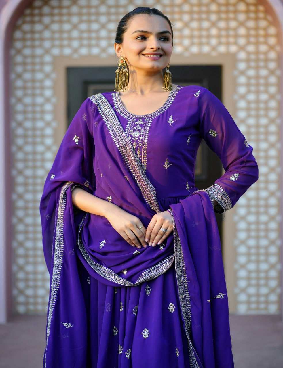 Ynf Georgette RIN232 33 Gowns Wholesale Embroidery Gowns Long Gowns Georgette Gown Manufacturer