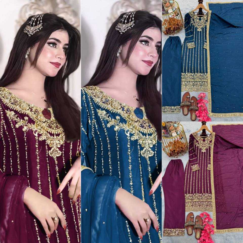 Ynf Heavy Chinnon Silk KESH141 1085 Suits & Dresses Wedding Collections Festive Collections Wholesale Embroidery Suits Palazzo Suit Wedding Outfits Manufacturer