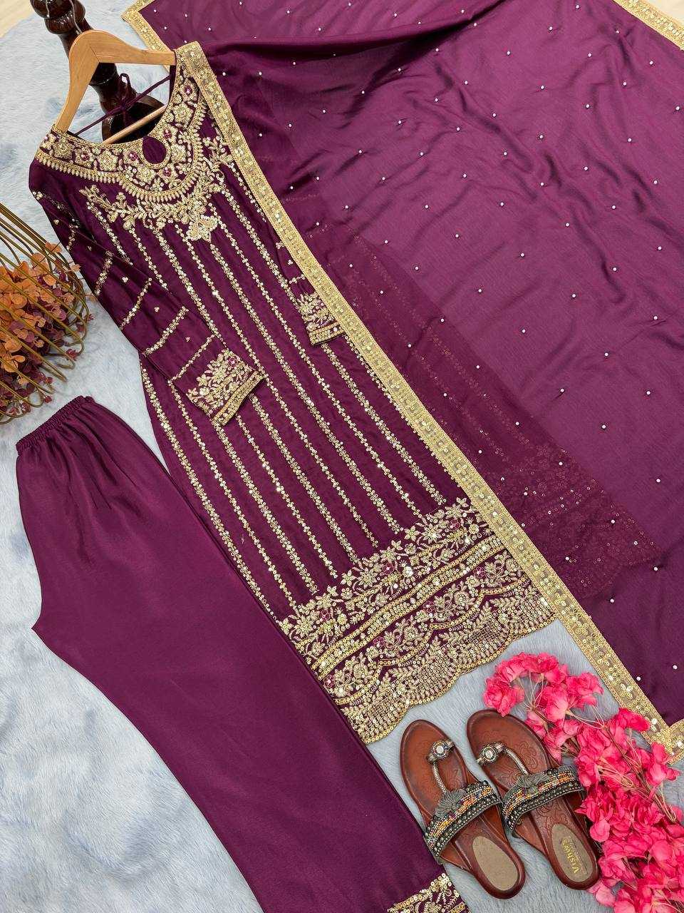 Ynf Heavy Chinnon Silk KESH141 1085 Suits & Dresses Wedding Collections Festive Collections Wholesale Embroidery Suits Palazzo Suit Wedding Outfits Manufacturer