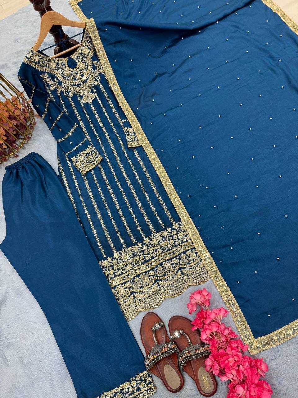 Ynf Heavy Chinnon Silk KESH141 1085 Suits & Dresses Wedding Collections Festive Collections Wholesale Embroidery Suits Palazzo Suit Wedding Outfits Manufacturer