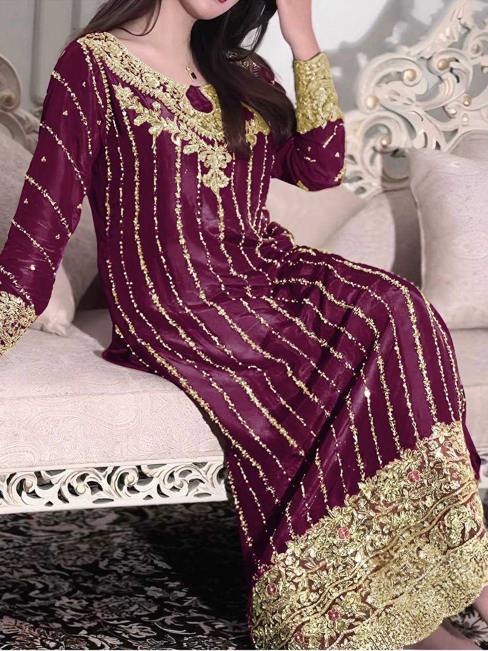 Ynf Heavy Chinnon Silk KESH141 1085 Suits & Dresses Wedding Collections Festive Collections Wholesale Embroidery Suits Palazzo Suit Wedding Outfits Manufacturer
