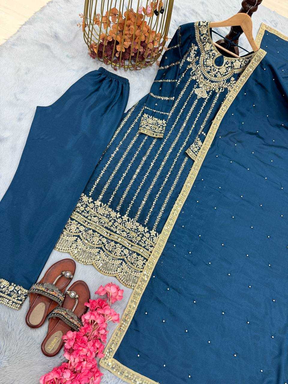 Ynf Heavy Chinnon Silk KESH141 1085 Suits & Dresses Wedding Collections Festive Collections Wholesale Embroidery Suits Palazzo Suit Wedding Outfits Manufacturer