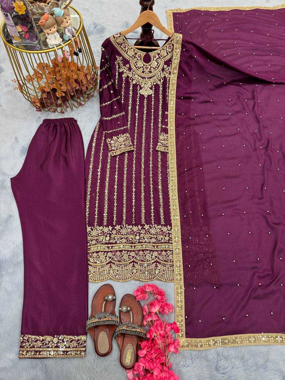 Ynf Heavy Chinnon Silk KESH141 1085 Suits & Dresses Wedding Collections Festive Collections Wholesale Embroidery Suits Palazzo Suit Wedding Outfits Manufacturer