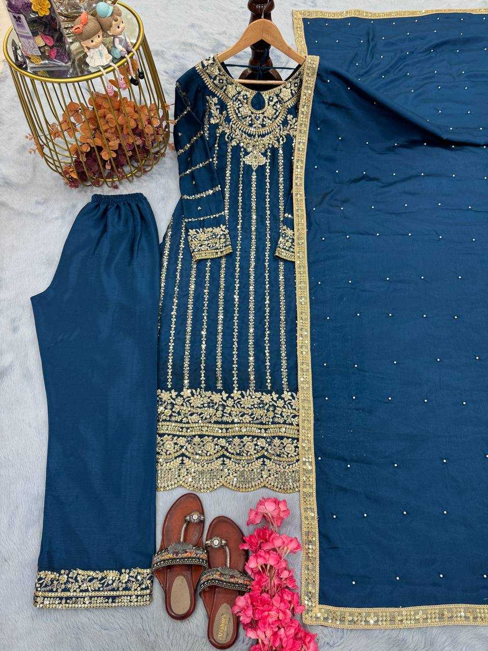 Ynf Heavy Chinnon Silk KESH141 1085 Suits & Dresses Wedding Collections Festive Collections Wholesale Embroidery Suits Palazzo Suit Wedding Outfits Manufacturer