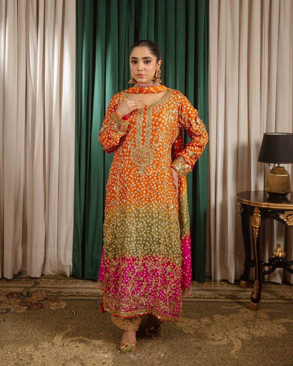 Ynf Heavy Chinnon Silk KESH159 610 Suits & Dresses Wedding Collections Festive Collections Wholesale Embroidery Suits Palazzo Suit Ladies Silk Suit Manufacturer