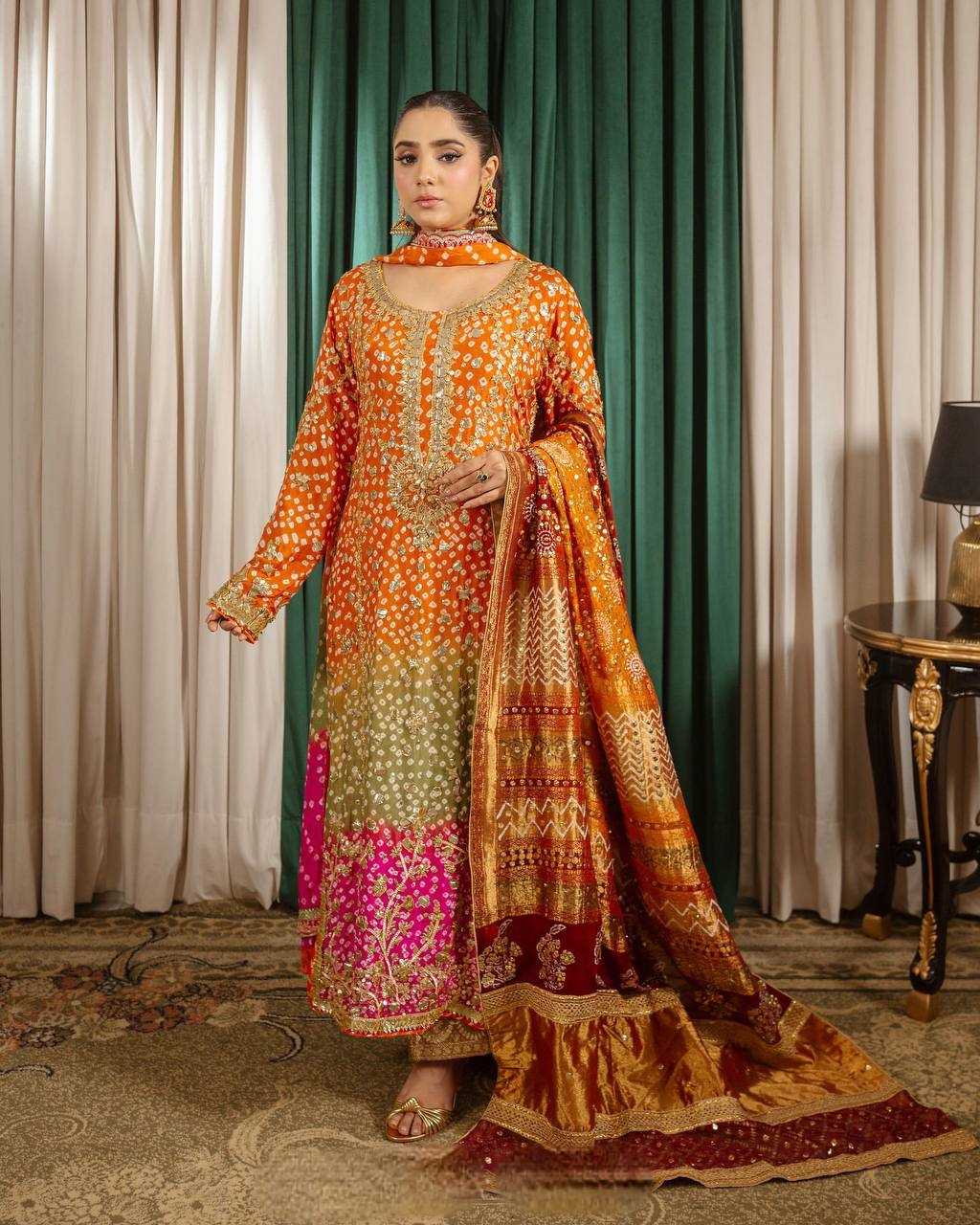 Ynf Heavy Chinnon Silk KESH159 610 Suits & Dresses Wedding Collections Festive Collections Wholesale Embroidery Suits Palazzo Suit Ladies Silk Suit Manufacturer