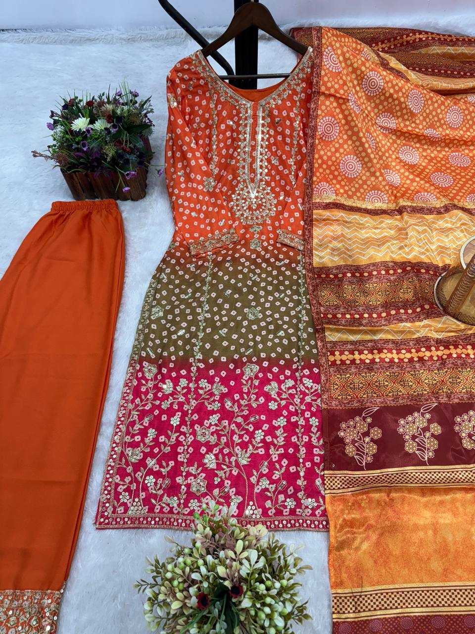 Ynf Heavy Chinnon Silk KESH159 610 Suits & Dresses Wedding Collections Festive Collections Wholesale Embroidery Suits Palazzo Suit Ladies Silk Suit Manufacturer