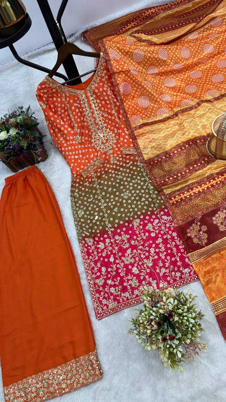 Ynf Heavy Chinnon Silk KESH159 610 Suits & Dresses Wedding Collections Festive Collections Wholesale Embroidery Suits Palazzo Suit Ladies Silk Suit Manufacturer