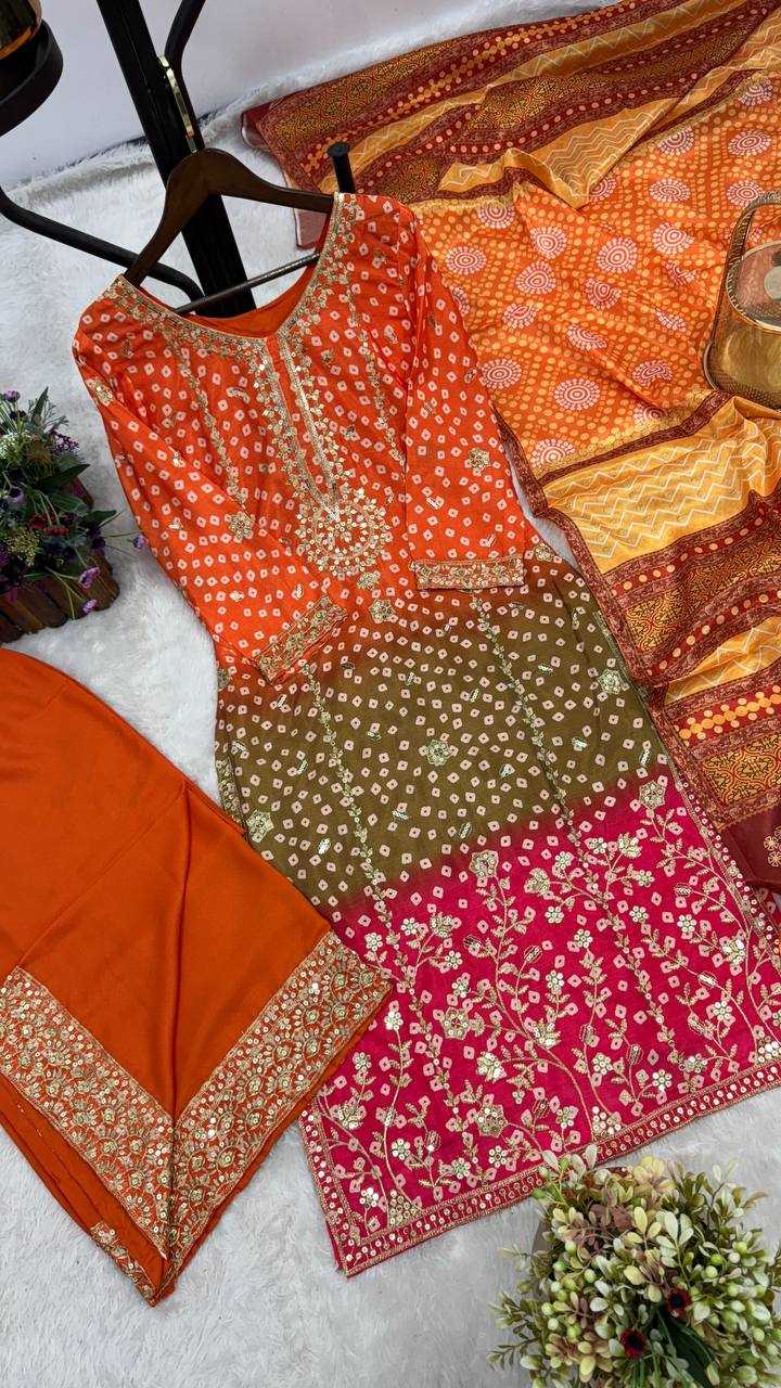 Ynf Heavy Chinnon Silk KESH159 610 Suits & Dresses Wedding Collections Festive Collections Wholesale Embroidery Suits Palazzo Suit Ladies Silk Suit Manufacturer