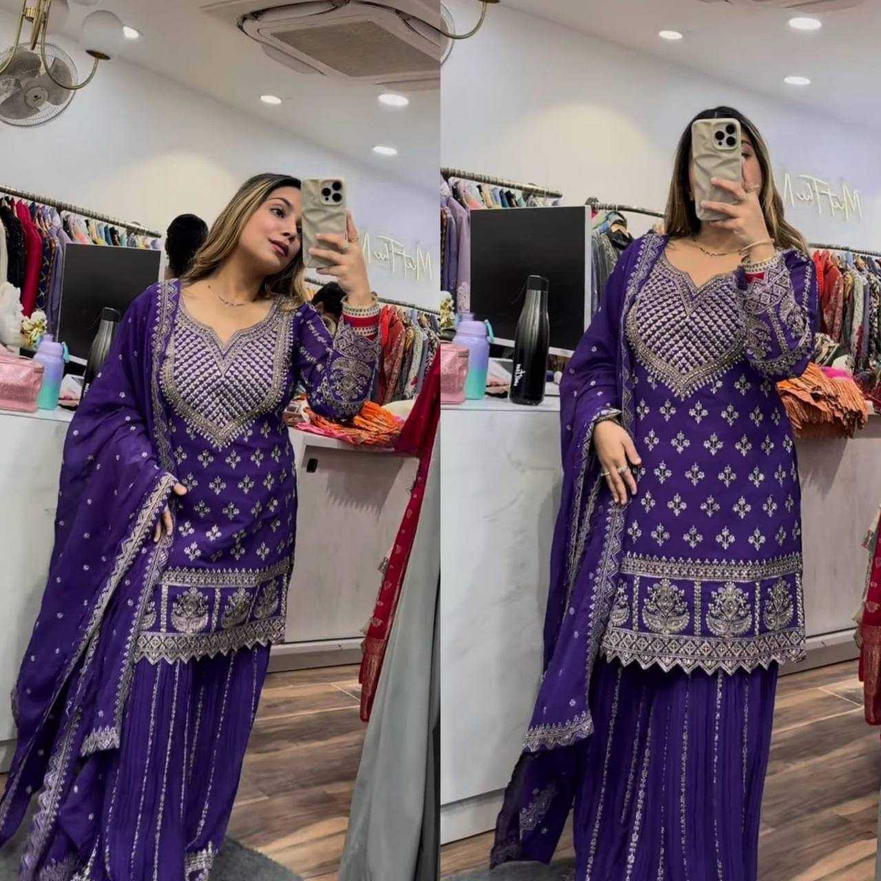 Ynf Heavy Chinnon Silk KESH512 4003 Suits & Dresses Wedding Collections Festive Collections Wholesale Sharara Salwar Suits Embroidery Suits Ladies Silk Suit Manufacturer